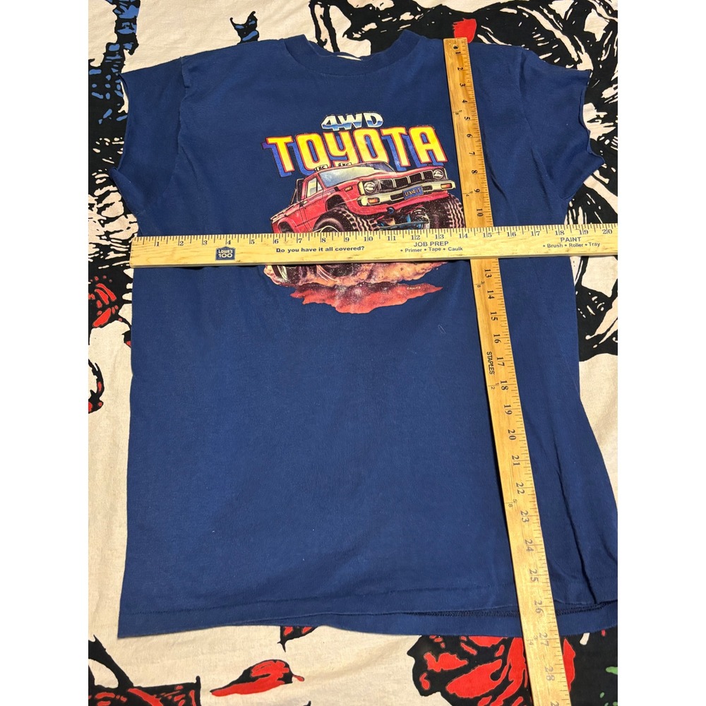 Vintage 80s Toyota 4WD Monster Truck Muscle T-Shirt Navy Blue Bantams XL USA - Picture 5 of 5